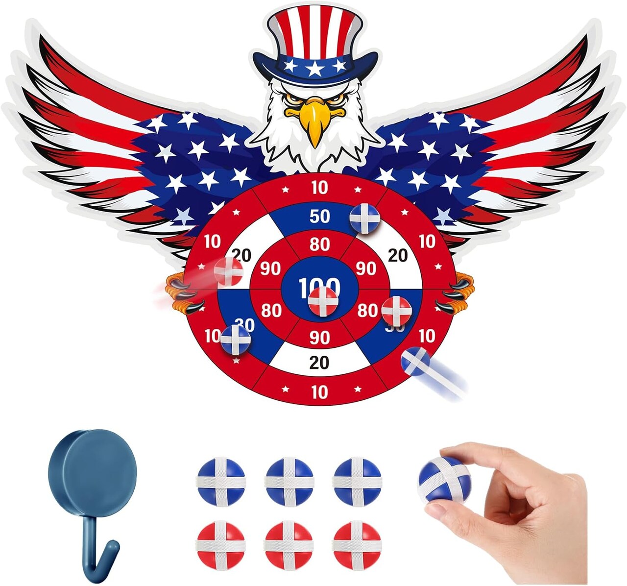 Patriotic Dart Board Party Game Set with 6 Sticky Balls (Eagle)
